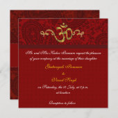 Rot und hindische Hochzeit des Golddamastbrokats Einladung (Vorne/Hinten)