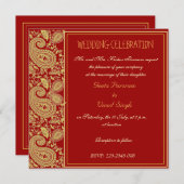 Rot und hindische Hochzeit Goldpaisleys Einladung (Vorne/Hinten)