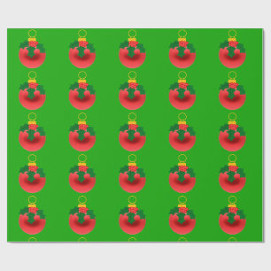 Rot und Holly Ornament auf grünem Umschlagpapier Geschenkpapier