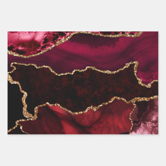 Rot und Imitate Gold Glitzer Marmorschlauch Agate Geschenkpapier Set (Vorderseite 2)