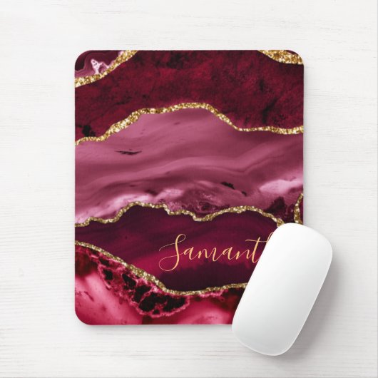 Rot und Imitate Gold Glitzer Marmorschlauch Agate Mousepad (Mit Mouse)
