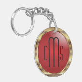 Rot und Imitate Metallisches Gold mit Monogramm Schlüsselanhänger (Vorderseite links)