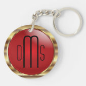 Rot und Imitate Metallisches Gold mit Monogramm Schlüsselanhänger (Rückseite)