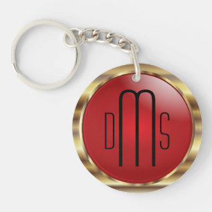 Rot und Imitate Metallisches Gold mit Monogramm Schlüsselanhänger