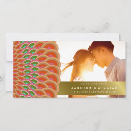 Rot und Jade Art Deco Vintager Scallop-Muster Lüft Save The Date