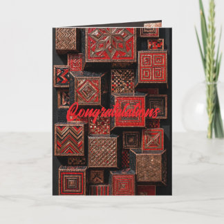 Rot- und Kupfer-Geometrie-Mosaik - 3D-Würfel Karte