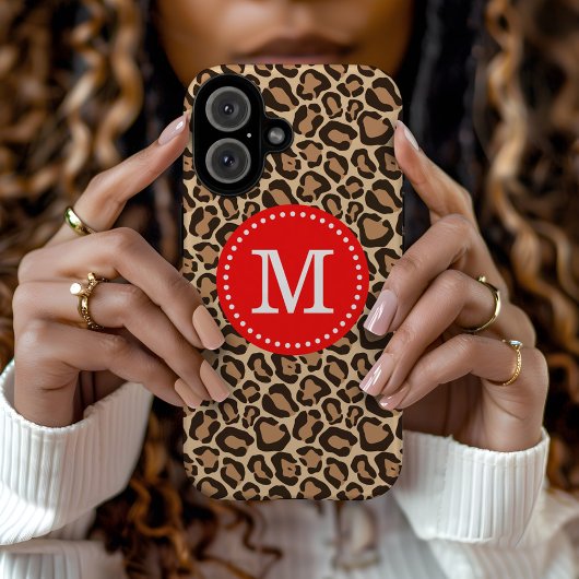 Rot und Leopard Print Custom Monogram Case-Mate iPhone Hülle