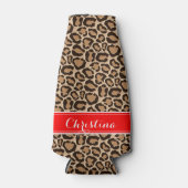 Rot und Leopard Print Custom Monogram Flaschenkühler (Vorderseite)