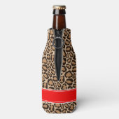 Rot und Leopard Print Custom Monogram Flaschenkühler (Flasche Rückseite)
