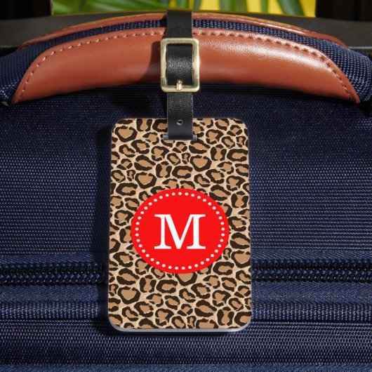 Rot und Leopard Print Custom Monogram Gepäckanhänger (Vorderseite Insitu 2)