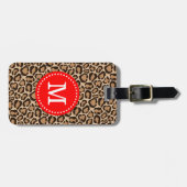 Rot und Leopard Print Custom Monogram Gepäckanhänger (Vorderseite horizontal)