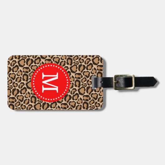 Rot und Leopard Print Custom Monogram Gepäckanhänger (Vorderseite horizontal)