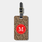 Rot und Leopard Print Custom Monogram Gepäckanhänger (Vorderseite vertikal)