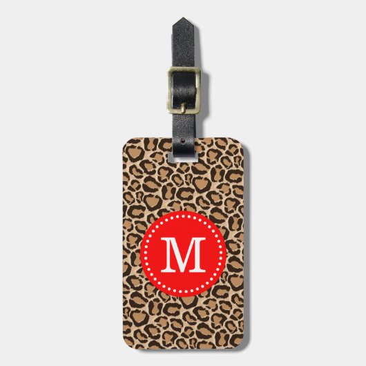 Rot und Leopard Print Custom Monogram Gepäckanhänger (Vorderseite vertikal)