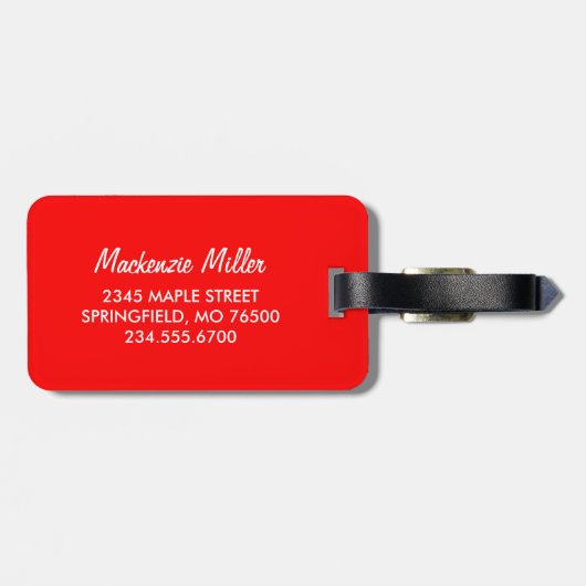 Rot und Leopard Print Custom Monogram Gepäckanhänger (Rückseite horizontal)