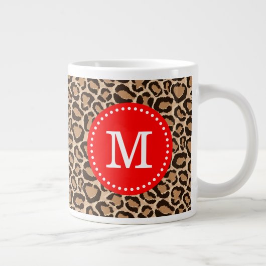 Rot und Leopard Print Custom Monogram Jumbo-Tasse (Rechts)