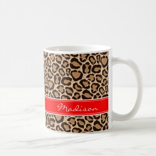 Rot und Leopard Print Custom Monogram Kaffeetasse (Rechts)