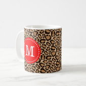 Rot und Leopard Print Custom Monogram Kaffeetasse (Vorderseite Links)