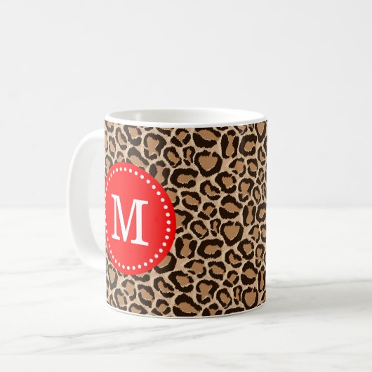 Rot und Leopard Print Custom Monogram Kaffeetasse (Vorderseite Links)