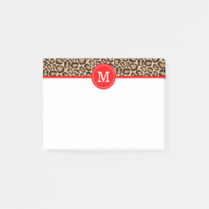 Rot und Leopard Print Custom Monogram Post-it Klebezettel