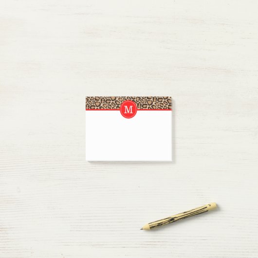 Rot und Leopard Print Custom Monogram Post-it Klebezettel (Auf Schreibtisch)
