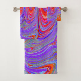 Rot und Lila Groovy Abstrakt Retro Art Badhandtuch Set