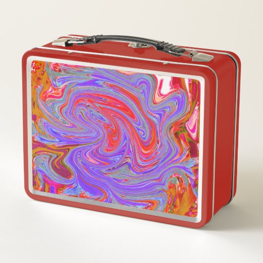 Rot und Lila Groovy Abstrakt Retro Art Metall Brotdose (Rückseite)