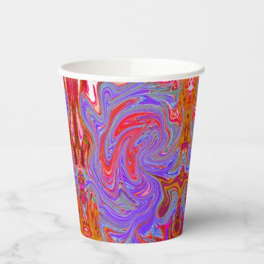 Rot und Lila Groovy Abstrakt Retro Art Pappbecher (Links)