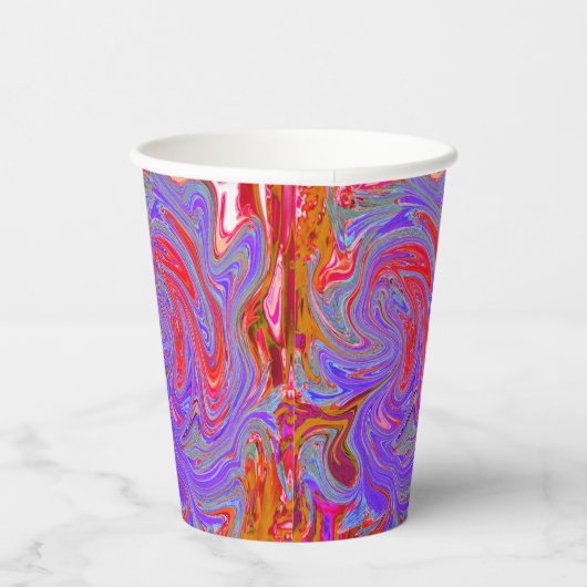 Rot und Lila Groovy Abstrakt Retro Art Pappbecher (Rechts)