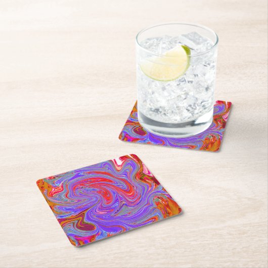 Rot und Lila Groovy Abstrakt Retro Art Rechteckiger Pappuntersetzer (Vor Ort)