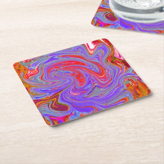 Rot und Lila Groovy Abstrakt Retro Art Rechteckiger Pappuntersetzer (angewinkelt)