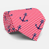 Rot und Marine-Anker-Zickzack Seemuster Krawatte (Gerollt)