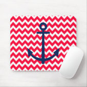 Rot und Marine-Anker-Zickzack Seemuster Mousepad (Mit Mouse)