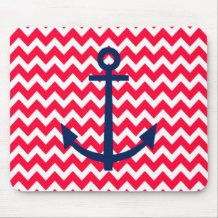 Rot und Marine-Anker-Zickzack Seemuster Mousepad