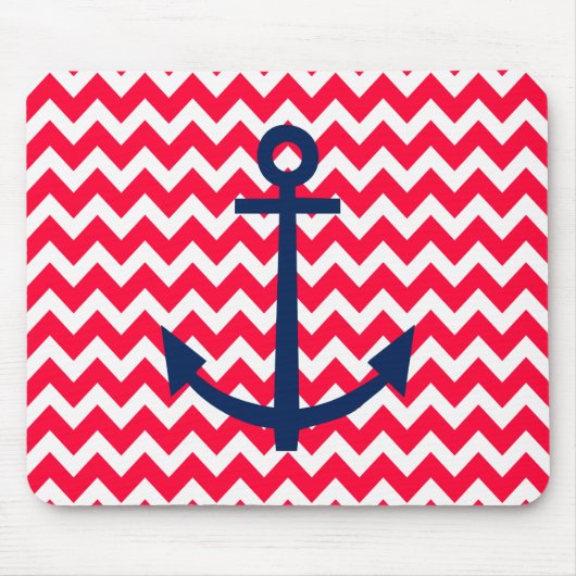 Rot und Marine-Anker-Zickzack Seemuster Mousepad (Vorne)