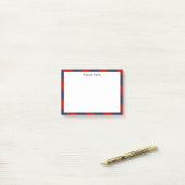 Rot und Marine-blaue Streifen personalisiert Post-it Klebezettel (Auf Schreibtisch)