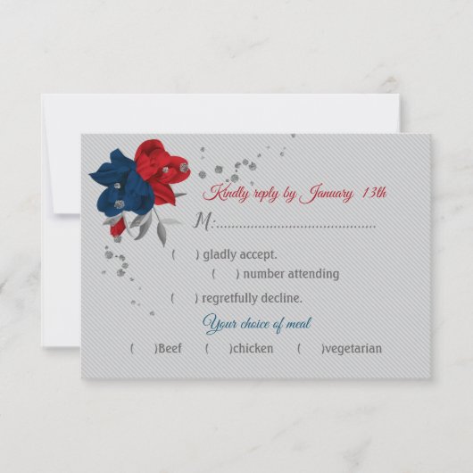Rot- und Marineblumen Auswahl botanisch-grau RSVP Karte (Vorderseite)