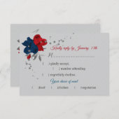 Rot- und Marineblumen Auswahl botanisch-grau RSVP Karte (Vorne/Hinten)