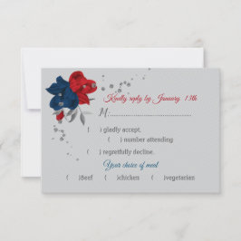 Rot- und Marineblumen Auswahl botanisch-grau RSVP Karte