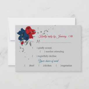 Rot- und Marineblumen Auswahl botanisch-grau RSVP Karte