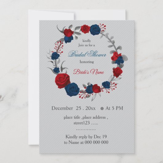 Rot- und Marineblumen, Brautparty Einladung (Vorderseite)