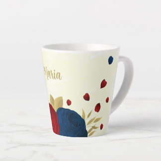 Rot- und Marineblumen Goldblumen Blätter Hochzeit Milchtasse