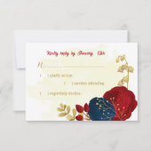 Rot- und Marineblumen Goldblumen Blätter Hochzeit RSVP Karte (Vorderseite)