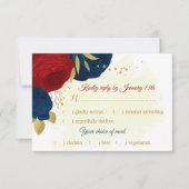 Rot- und Marineblumen, Goldblumen, Blätter zum Ess RSVP Karte (Vorderseite)