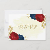 Rot- und Marineblumen, Goldblumen, Blätter zum Ess RSVP Karte (Rückseite)