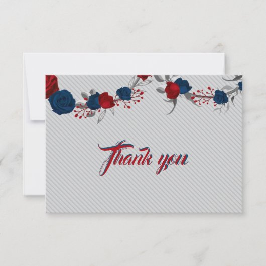 Rot- und Marineblumen, graue Blätter Dankeskarte (Vorderseite)