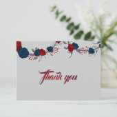 Rot- und Marineblumen, graue Blätter Dankeskarte (Stehend Vorderseite)