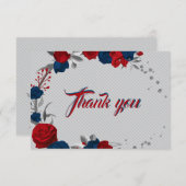 Rot- und Marineblumen, graue Blätter Dankeskarte (Vorne/Hinten)