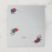 Rot- und Marineblumen, silberne Blätter grau Platzkarte (Außenseite Aufgefaltet)