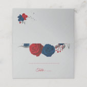 Rot- und Marineblumen, silberne Blätter grau Platzkarte (Außenseite Aufgefaltet)